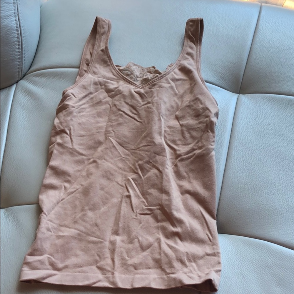 Nude cami shape wear with lace at cleavage